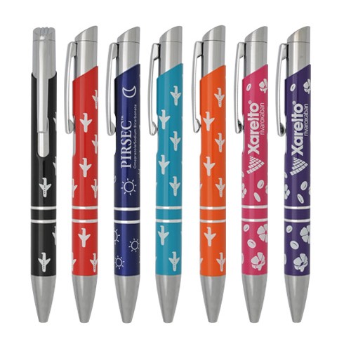 Mini-sized pens with overall graphic imprints