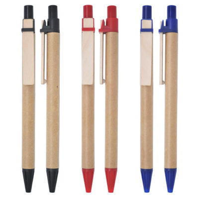 eco friendly pen with recycled paper barrel and wooden clip